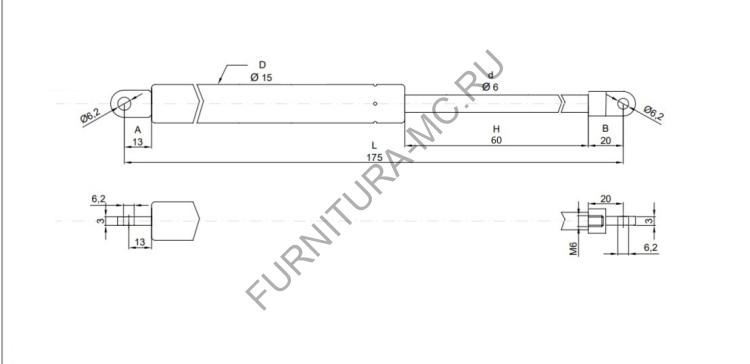 Газлифт 175 мм 400Н М6